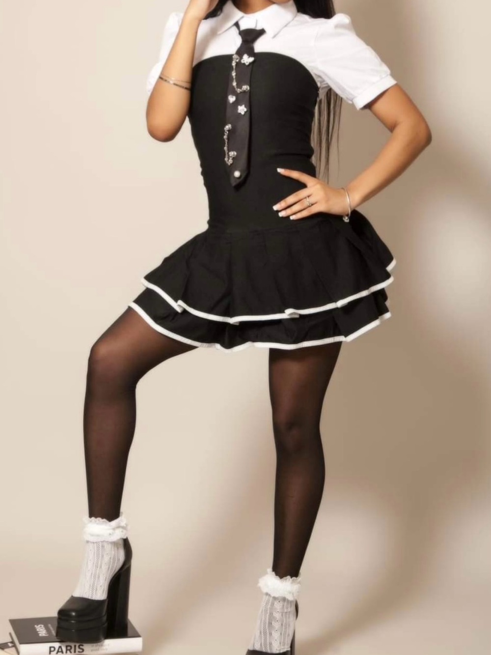 Black & White Ruffled Schoolgirl Dress